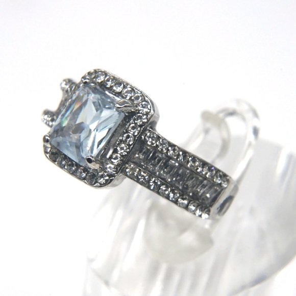 Silver Ring with Baby Blue Rectangular stone with CZ accents. - Picture 4 of 4